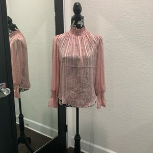 Pink ruffle sheer blouse